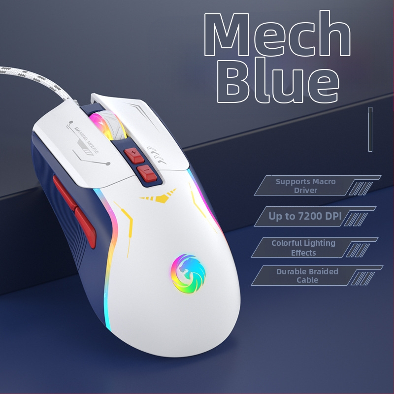 Káblový herný myš s 5600 DPI, 7 programovateľnými tlačidlami, makroprogramovanie, RGB podsvietenie, USB rozhranie