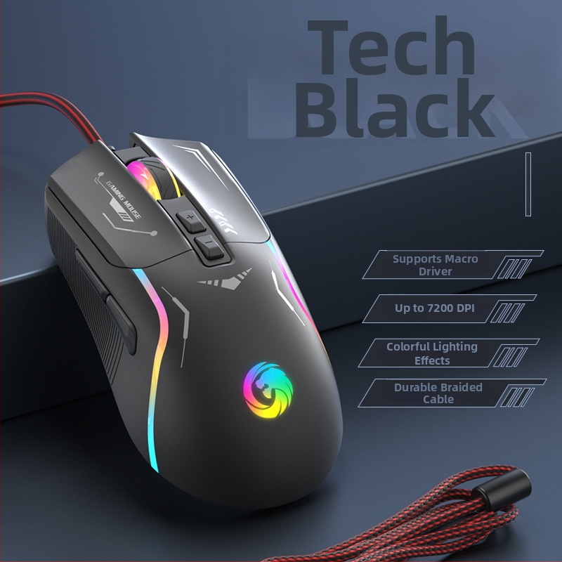 Káblový herný myš s 5600 DPI, 7 programovateľnými tlačidlami, makroprogramovanie, RGB podsvietenie, USB rozhranie