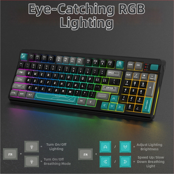SOREX Herná klávesnica s káblovým pripojením, RGB podsvietenie, 98+ kláves, s opierkou dlane