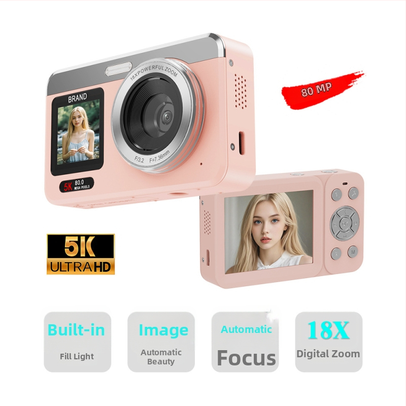 Selfie digitálny fotoaparát 80MP CMOS, 5K video, 18x optický zoom, prenosný dvojitý displej, ručný režim