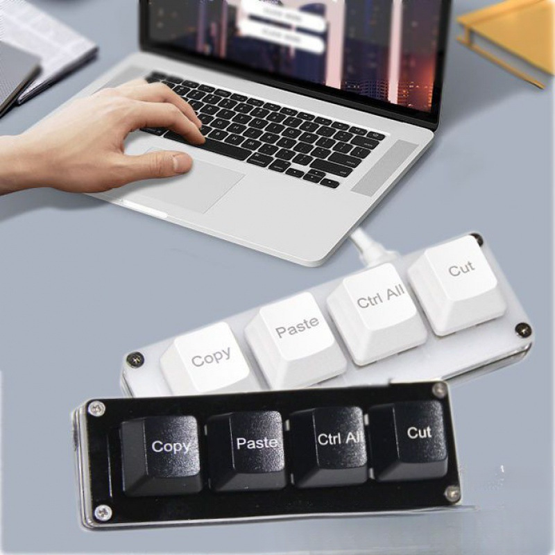 USB-kábeles 4-gombos gyorsbillentyű panel a másoláshoz, beillesztéshez, az összes kijelöléséhez és kivágáshoz – Mini mechanikus billentyűzet RGB háttérvilágítással