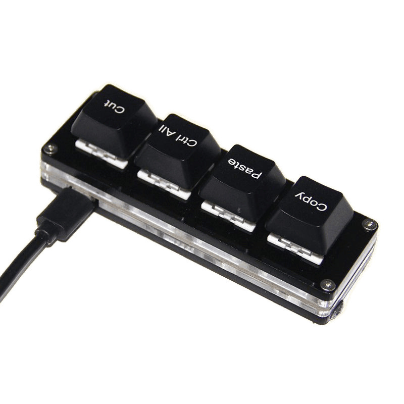 USB-kábeles 4-gombos gyorsbillentyű panel a másoláshoz, beillesztéshez, az összes kijelöléséhez és kivágáshoz – Mini mechanikus billentyűzet RGB háttérvilágítással