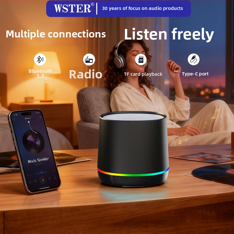 Boxă Bluetooth mică cu baterie încorporată de 1200–2000mAh, Bluetooth 5.3, ieșire 5W, IPX4 rezistentă la apă, radio FM și redare pe card TF