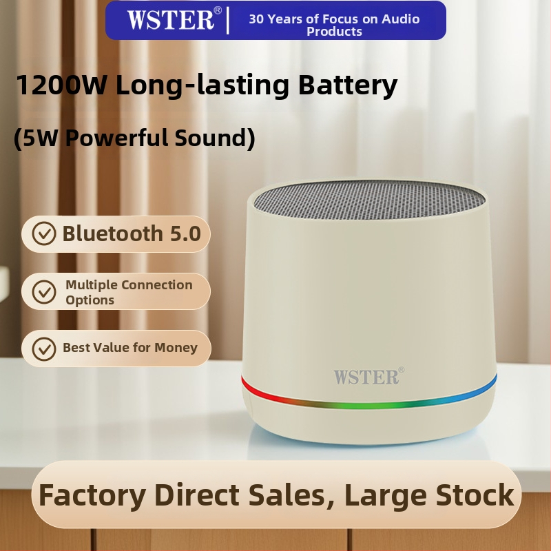 Boxă Bluetooth mică cu baterie încorporată de 1200–2000mAh, Bluetooth 5.3, ieșire 5W, IPX4 rezistentă la apă, radio FM și redare pe card TF