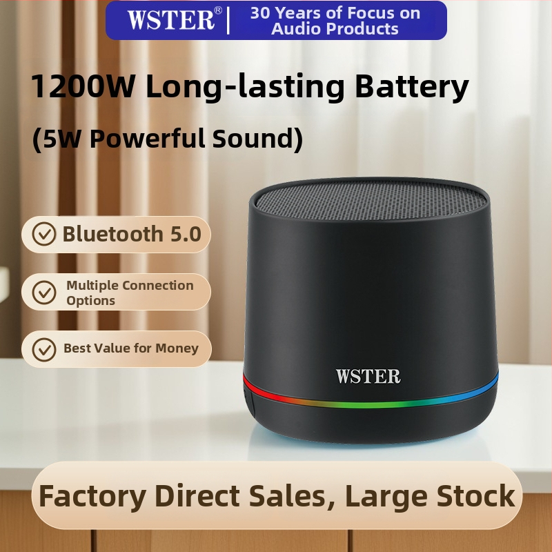 Boxă Bluetooth mică cu baterie încorporată de 1200–2000mAh, Bluetooth 5.3, ieșire 5W, IPX4 rezistentă la apă, radio FM și redare pe card TF