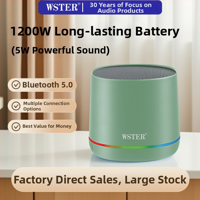 Boxă Bluetooth mică cu baterie încorporată de 1200–2000mAh, Bluetooth 5.3, ieșire 5W, IPX4 rezistentă la apă, radio FM și redare pe card TF