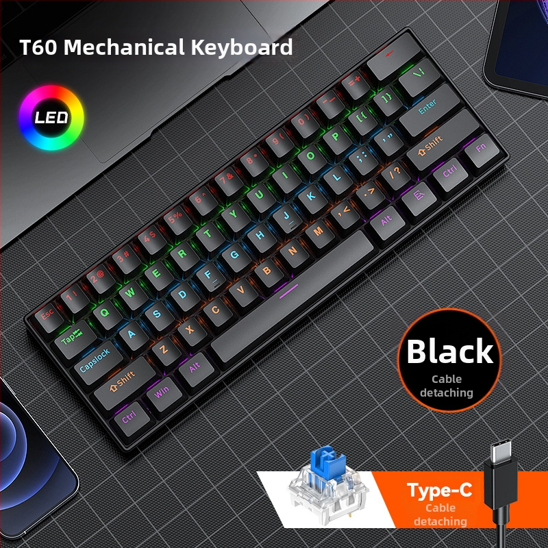 T-wolf T60 mechanická klávesnica, 61 kláves, USB káblové pripojenie, RGB osvetlenie, podpora prispôsobenia