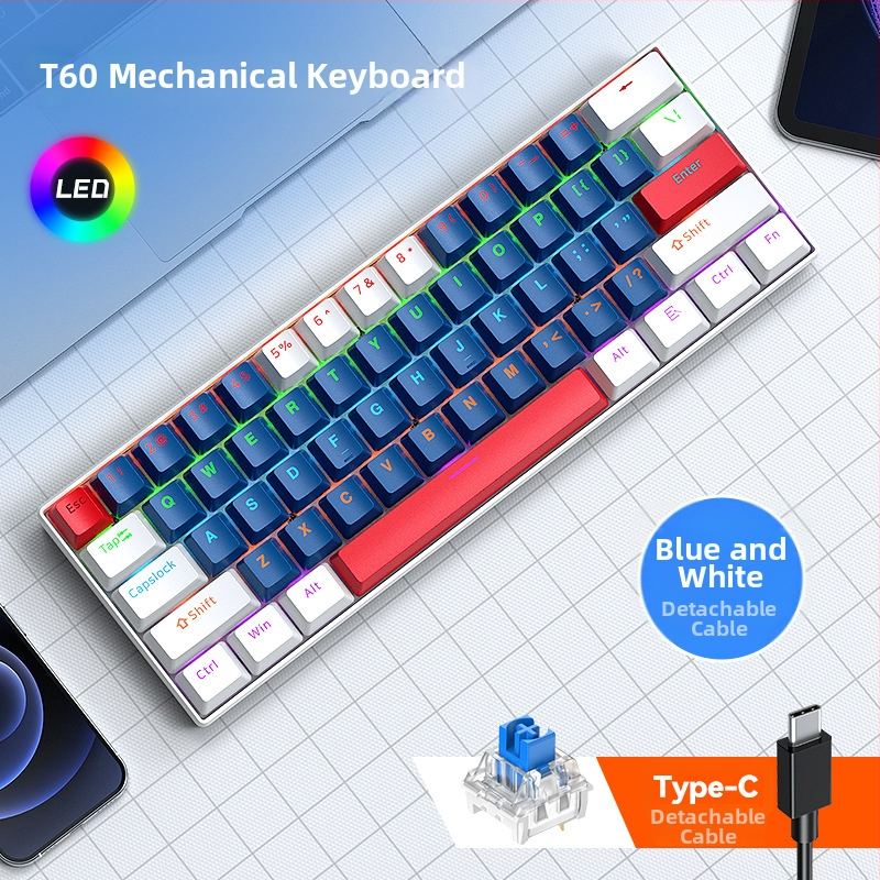 T-wolf T60 mechanická klávesnica, 61 kláves, USB káblové pripojenie, RGB osvetlenie, podpora prispôsobenia