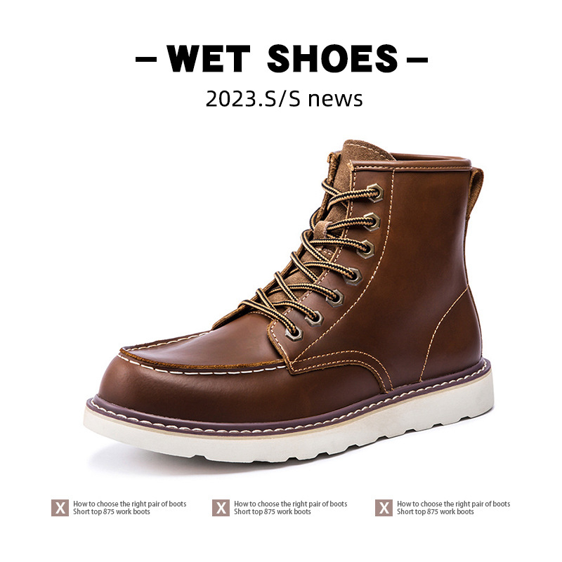 Ghete Martin pentru bărbați, partea superioară din piele de vită, talpă din material compozit, impermeabile și călduroase, stil retro