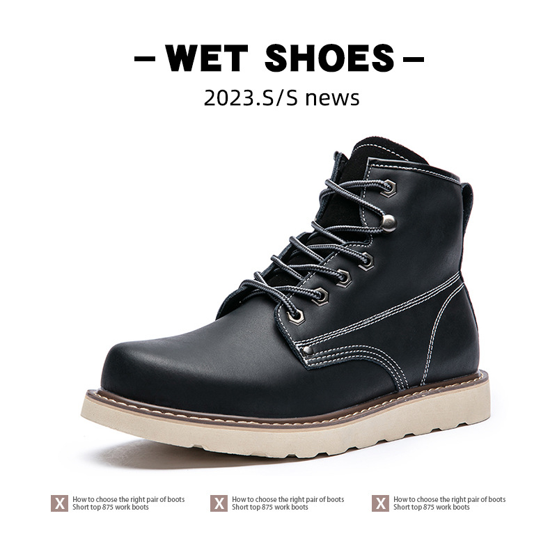 Ghete Martin pentru bărbați, partea superioară din piele de vită, talpă din material compozit, impermeabile și călduroase, stil retro