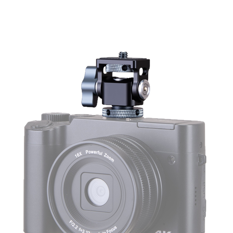 SH43 Gimbal cu amortizare reglabilă și eliberare rapidă pentru filmare pe orizontală 360° și verticală 90° – aliaj de aluminiu universal, 0.05 kg, montaj manual, pentru cameră, mirrorless și telefon