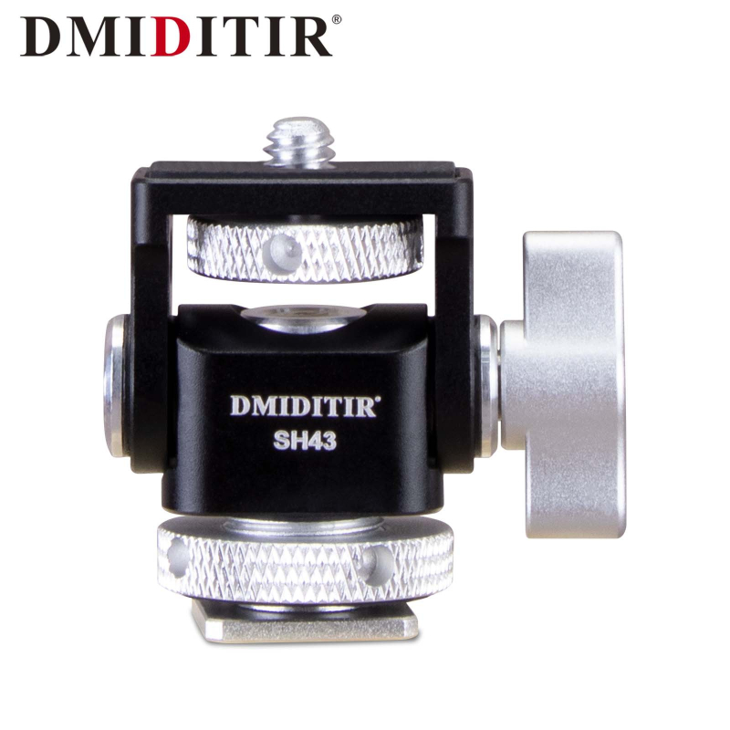 SH43 Gimbal cu amortizare reglabilă și eliberare rapidă pentru filmare pe orizontală 360° și verticală 90° – aliaj de aluminiu universal, 0.05 kg, montaj manual, pentru cameră, mirrorless și telefon