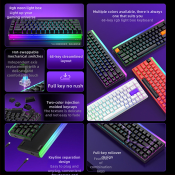 K68Pro tastatură mecanică cu fir, 87 taste, iluminare RGB, NKRO, switch-uri hot-swappable, tipuri de switch personalizabile
