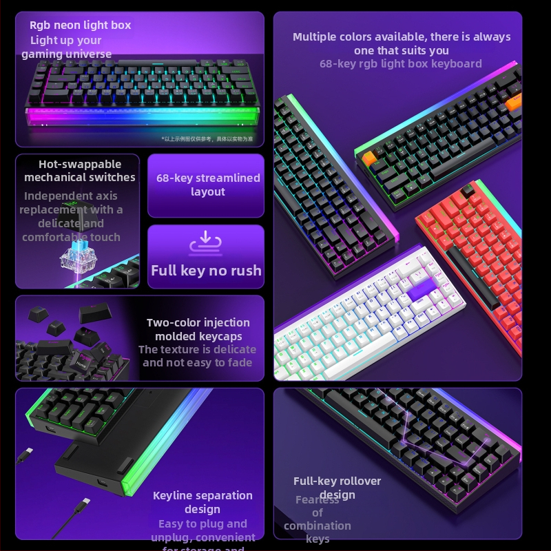 K68Pro tastatură mecanică cu fir, 87 taste, iluminare RGB, NKRO, switch-uri hot-swappable, tipuri de switch personalizabile