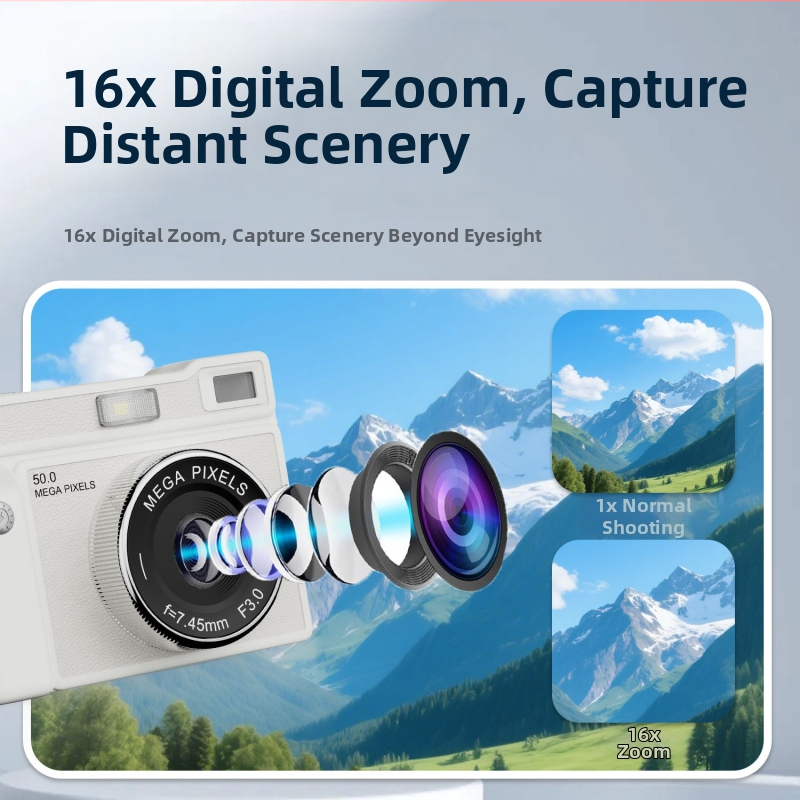 CCD digitálny fotoaparát pre mládež, prenosný selfie fotoaparát pre domáce použitie, 13 MP, LCD 2,8 palca, 16× digitálny zoom, Android poháňaný, TF karta