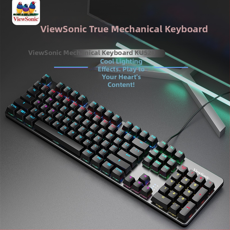 ViewSonic KU520 herná klávesnica s 104 klávesami, káblové pripojenie, mechanické spínače, RGB podsvietenie, vodotesná