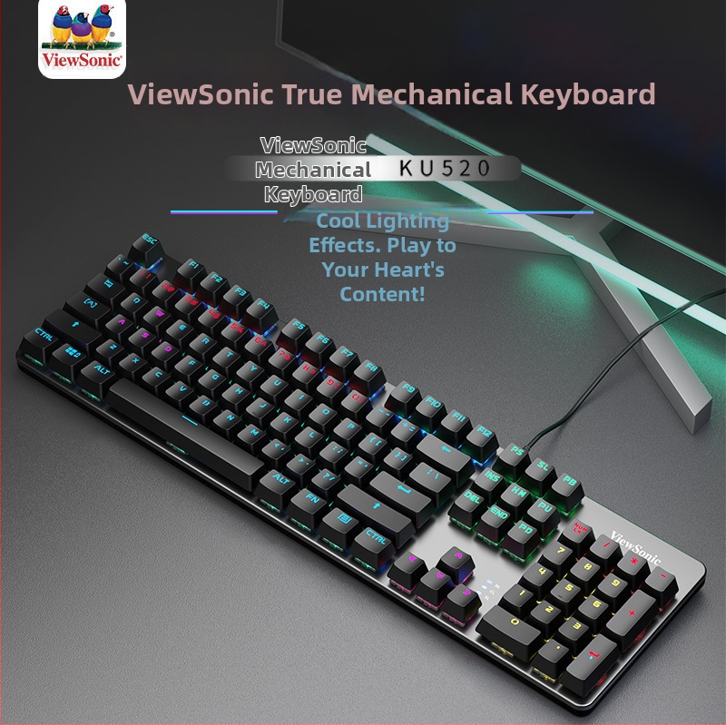 ViewSonic KU520 herná klávesnica s 104 klávesami, káblové pripojenie, mechanické spínače, RGB podsvietenie, vodotesná