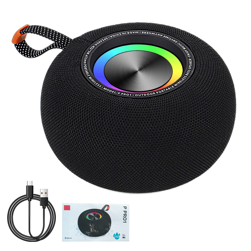 Boxă Bluetooth rotundă, cu slot pentru card, portabilă pentru exterior, stereo cu 2 difuzoare (BT 5.3, 10W, 100 Hz–20 kHz, IPX4, 1200–2000 mAh)