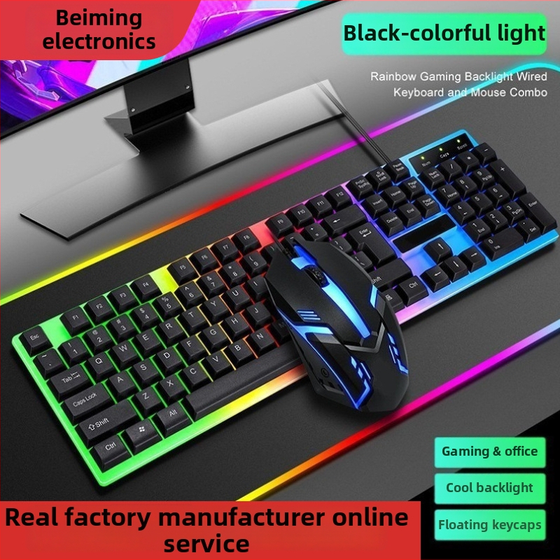 Set klávesy a myši pre hráčov s RGB podsvietením, káblové USB pripojenie, viac ako 98 kláves, s podržkou zápästia