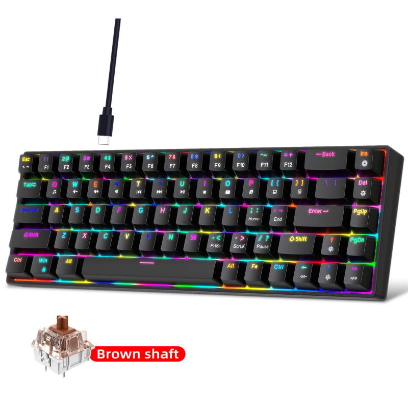 68-tipkovnica kabelska mehanička gaming tipkovnica s RGB pozadinskim osvjetljenjem, makro programiranjem, crveni ili smeđi prekidači