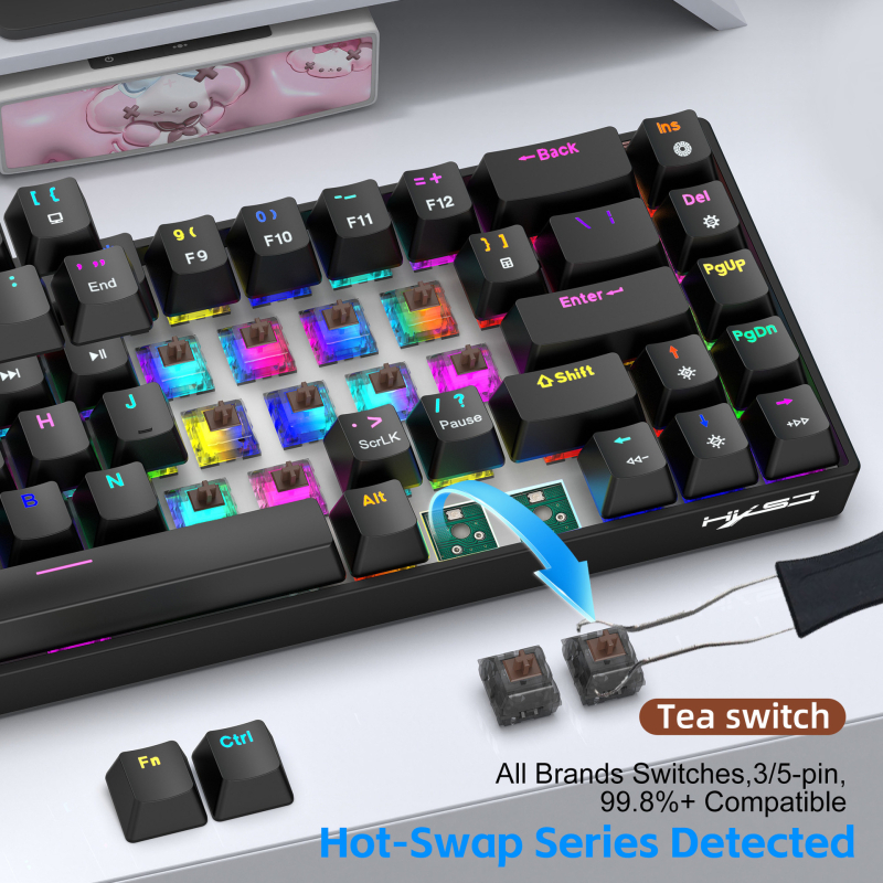 68-tipkovnica kabelska mehanička gaming tipkovnica s RGB pozadinskim osvjetljenjem, makro programiranjem, crveni ili smeđi prekidači