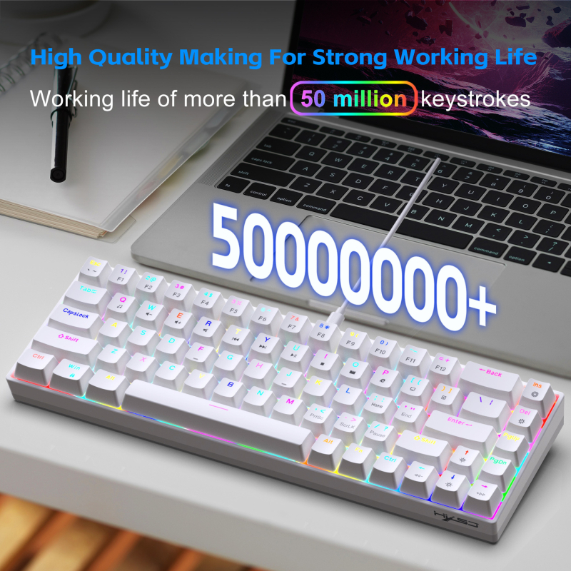 68-tipkovnica kabelska mehanička gaming tipkovnica s RGB pozadinskim osvjetljenjem, makro programiranjem, crveni ili smeđi prekidači