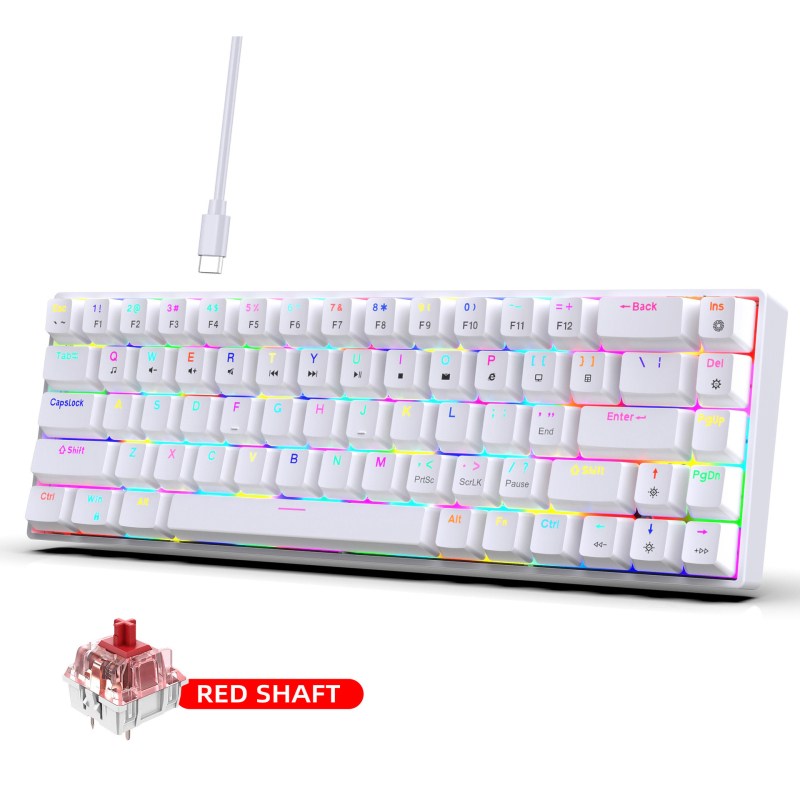 68-tipkovnica kabelska mehanička gaming tipkovnica s RGB pozadinskim osvjetljenjem, makro programiranjem, crveni ili smeđi prekidači