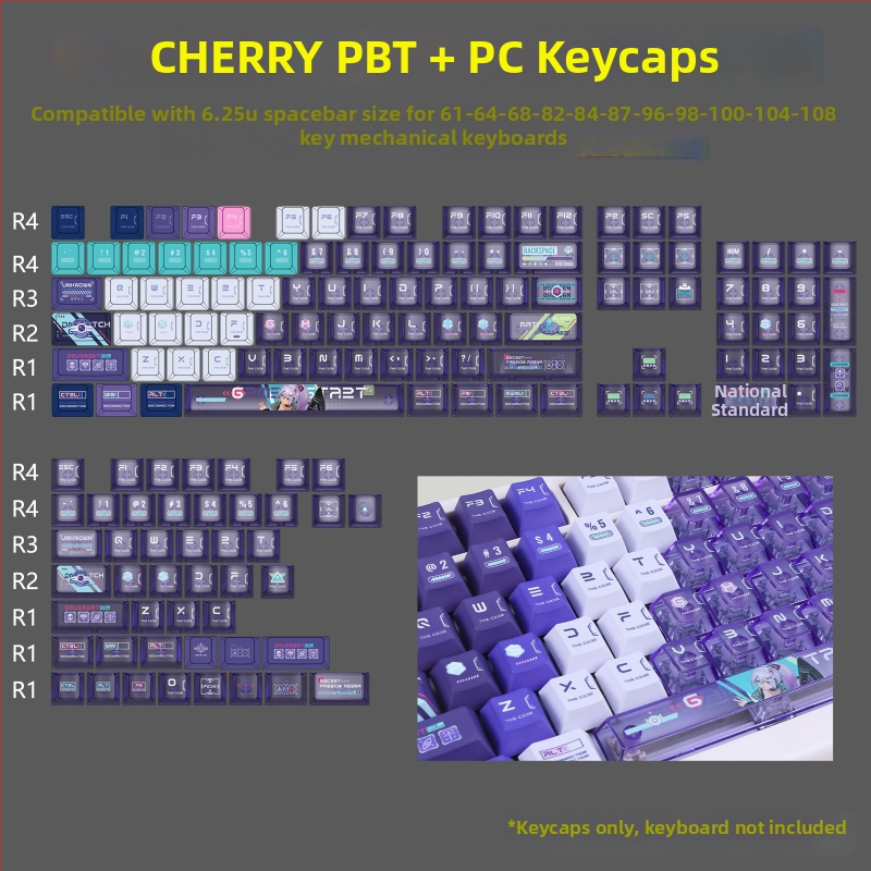 Set PBT keycaps Cherry profil pre mechanickú klávesnicu, dye-sublimácia na PC, 150 kláves, podpora prispôsobenia