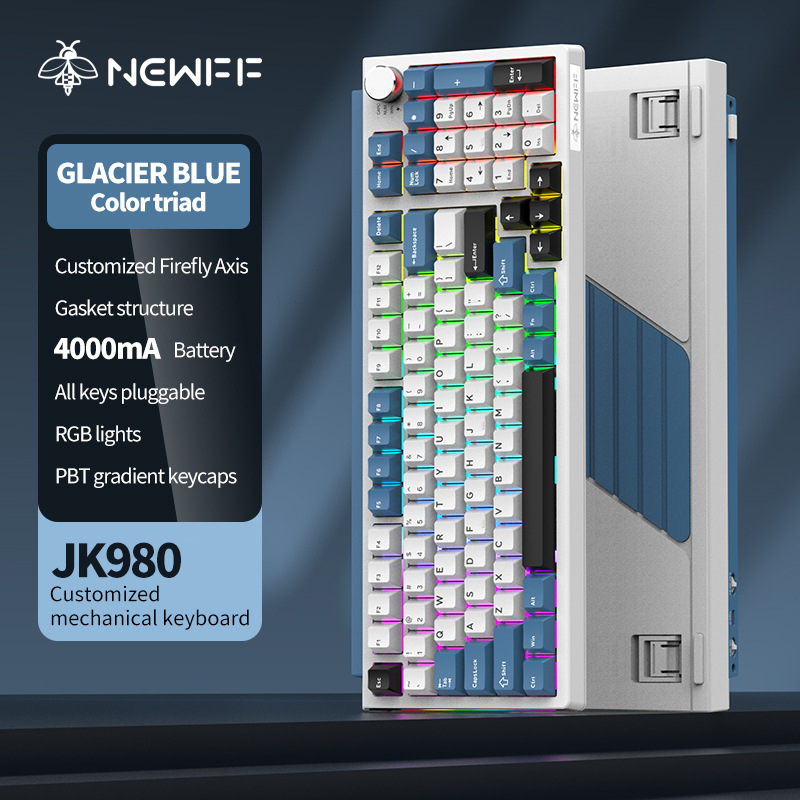 98‑ključna Bluetooth mehanička tipkovnica s optičkim prekidačima, PBT kapicama, RGB pozadinskim osvjetljenjem i tromodnom povezanošću (Bluetooth, USB-C kabel, 2,4G)