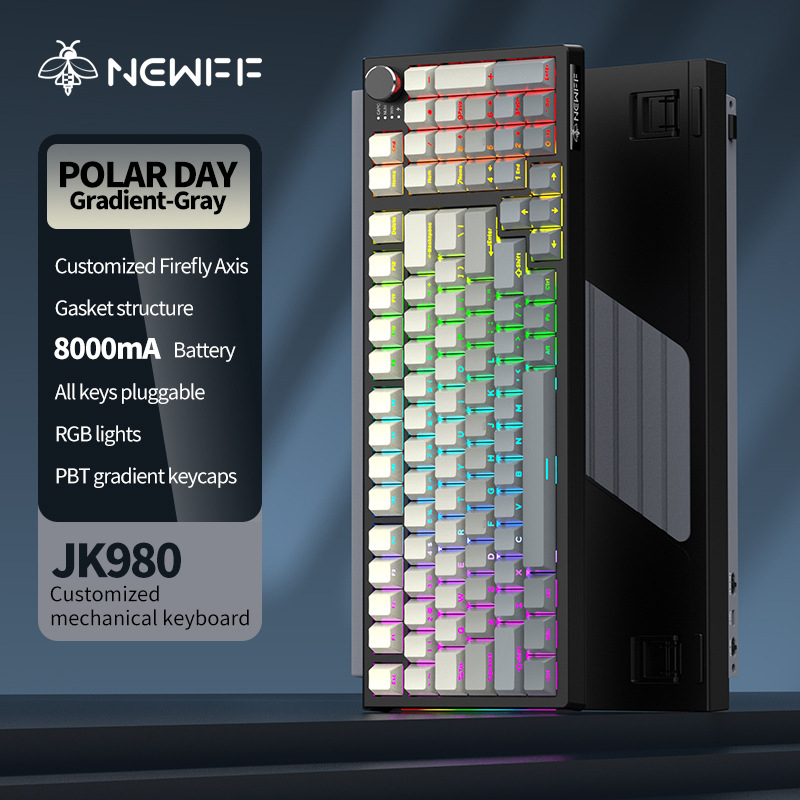 98‑ključna Bluetooth mehanička tipkovnica s optičkim prekidačima, PBT kapicama, RGB pozadinskim osvjetljenjem i tromodnom povezanošću (Bluetooth, USB-C kabel, 2,4G)