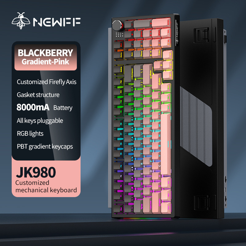 98‑ključna Bluetooth mehanička tipkovnica s optičkim prekidačima, PBT kapicama, RGB pozadinskim osvjetljenjem i tromodnom povezanošću (Bluetooth, USB-C kabel, 2,4G)