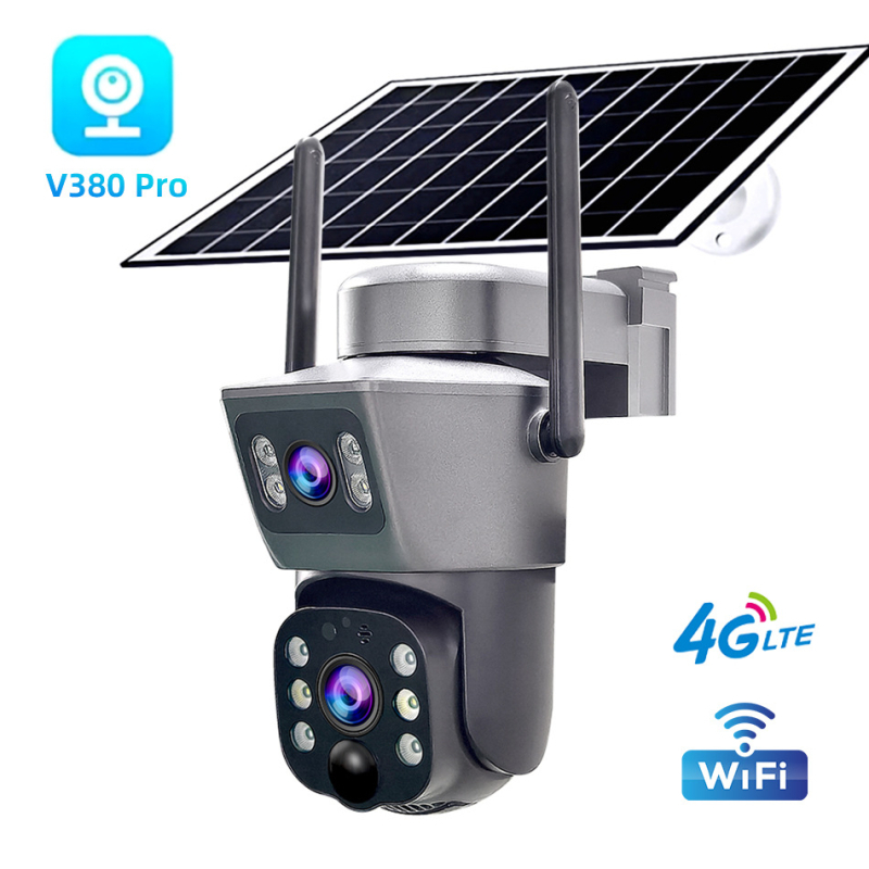 Cameră de supraveghere solară 4G, exterior, iluminare minimă 0,01 lux, interval de temperatură -10 până la 60°C, compensare a luminii din spate