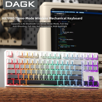 Dagkk87 Tastatură mecanică fără fir cu iluminare RGB, trei moduri de conectare Bluetooth, taste RGB personalizabile, construcție ABS