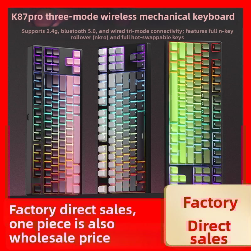 Dagkk87 Tastatură mecanică fără fir cu iluminare RGB, trei moduri de conectare Bluetooth, taste RGB personalizabile, construcție ABS