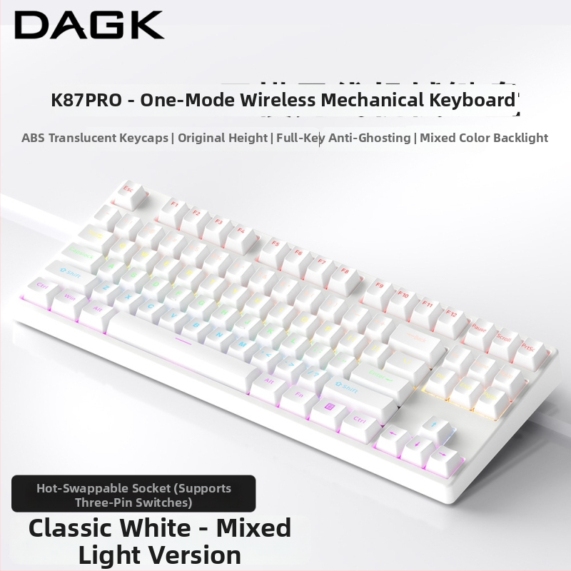Dagkk87 Tastatură mecanică fără fir cu iluminare RGB, trei moduri de conectare Bluetooth, taste RGB personalizabile, construcție ABS