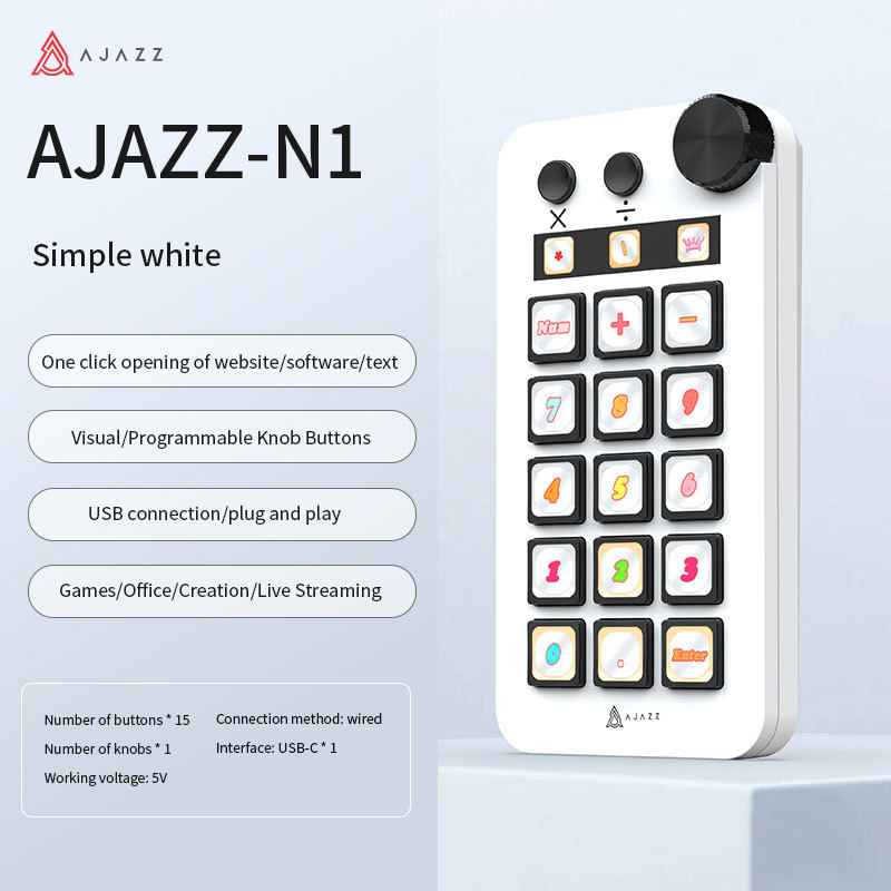 Žična tipkovnica Ajazz N1 s 15 tipki i RGB osvjetljenjem (silikon i ABS materijali; podržava prilagođavanje)