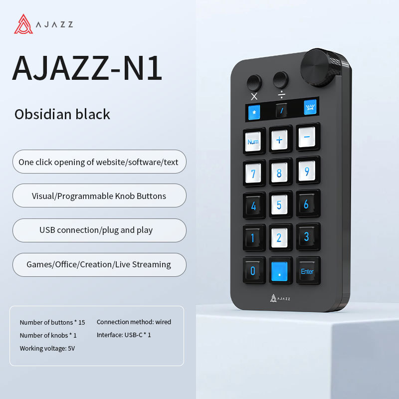Žična tipkovnica Ajazz N1 s 15 tipki i RGB osvjetljenjem (silikon i ABS materijali; podržava prilagođavanje)