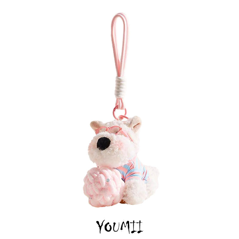 Maišo pakabukas iš filco pliušas, gyvūnų motyvas (šuniukas), vaikų animacinio stiliaus, rudens 2025 leidimas