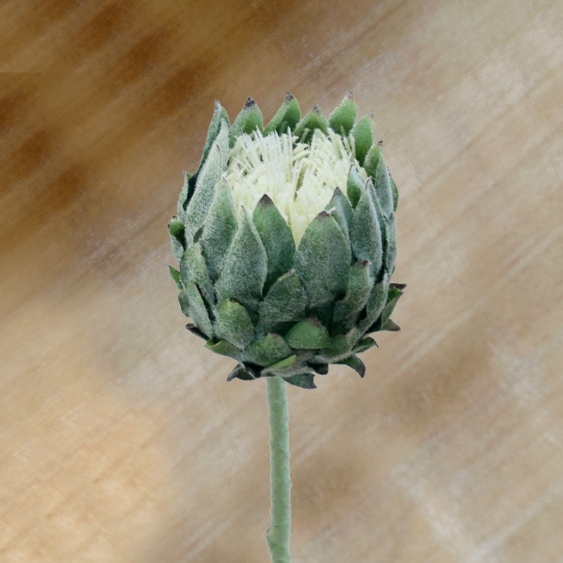 Umjetni cvijet, jedno grančica, flokovani završetak, materijal: plastika i svila, sorta Northern thistle