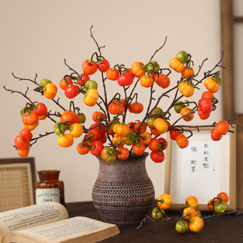 Ramuri artificiale de dovleac cu flori de mătase, stilizare și turnare prin injecție, soiuri: rodie și fruct norocos, decor pentru casă și recuzită de nuntă