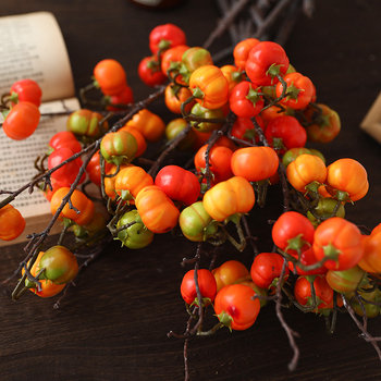 Ramuri artificiale de dovleac cu flori de mătase, stilizare și turnare prin injecție, soiuri: rodie și fruct norocos, decor pentru casă și recuzită de nuntă