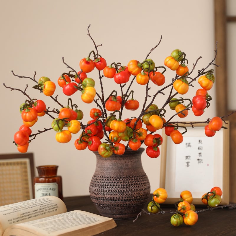 Ramuri artificiale de dovleac cu flori de mătase, stilizare și turnare prin injecție, soiuri: rodie și fruct norocos, decor pentru casă și recuzită de nuntă