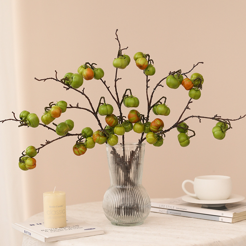 Ramuri artificiale de dovleac cu flori de mătase, stilizare și turnare prin injecție, soiuri: rodie și fruct norocos, decor pentru casă și recuzită de nuntă