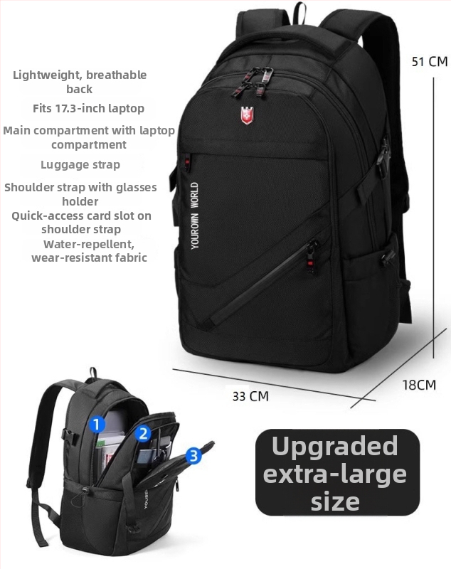 Ruksak za poslovna putovanja, kapacitet 20–35 L, pogodan za 16-inčni prijenosnik, USB priključak, poliester, remeni s zračnim jastukom