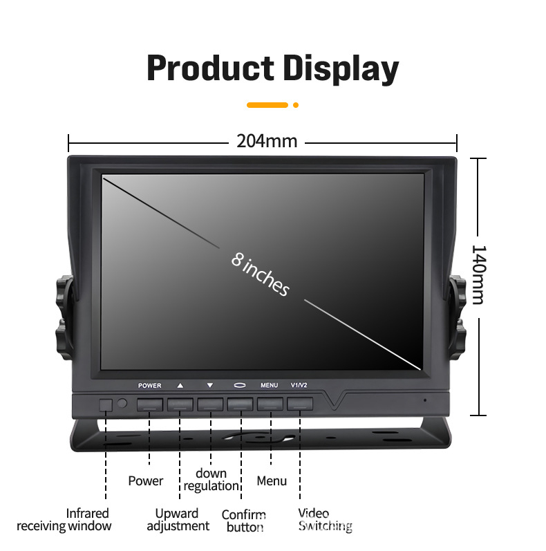 Monitor LCD pentru montaj în vehicul, model 718; rezoluție 800x480/1024x600; intrare analogică; alimentare 12-36V; Pal/NTSC