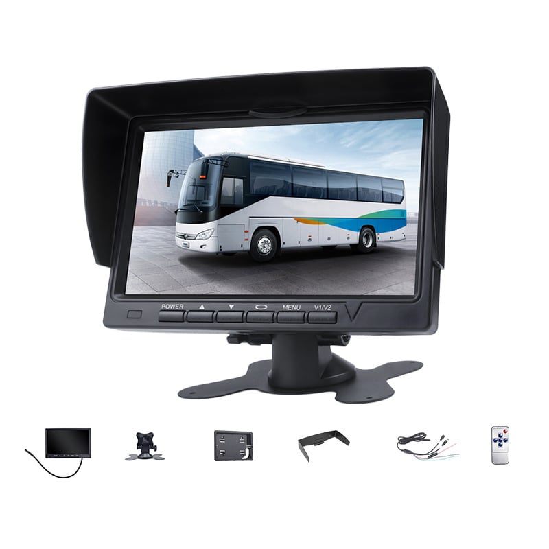 Monitor LCD pentru montaj în vehicul, model 718; rezoluție 800x480/1024x600; intrare analogică; alimentare 12-36V; Pal/NTSC