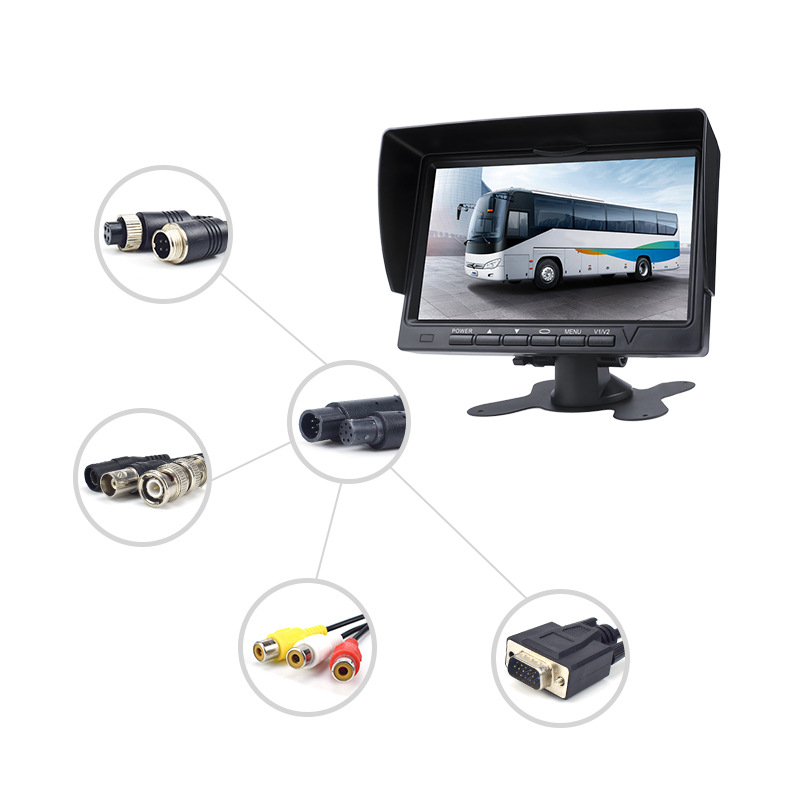 Monitor LCD pentru montaj în vehicul, model 718; rezoluție 800x480/1024x600; intrare analogică; alimentare 12-36V; Pal/NTSC