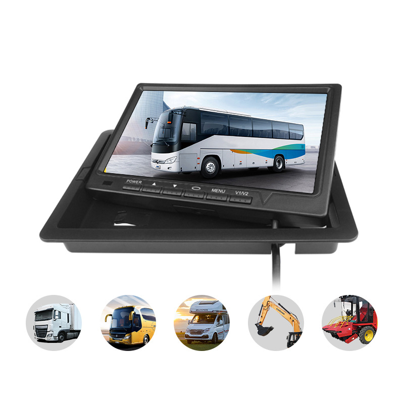 Monitor LCD pentru montaj în vehicul, model 718; rezoluție 800x480/1024x600; intrare analogică; alimentare 12-36V; Pal/NTSC