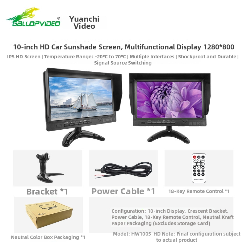Monitor LCD pentru montaj în vehicul, model 718; rezoluție 800x480/1024x600; intrare analogică; alimentare 12-36V; Pal/NTSC
