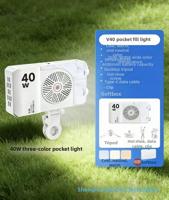 Pocket RGB LED svetlo na dopĺňanie — ručne, zabudovaná batéria, 25W/40W, 7.4V, pre fotografovanie, krátke videá a exteriérové natáčanie